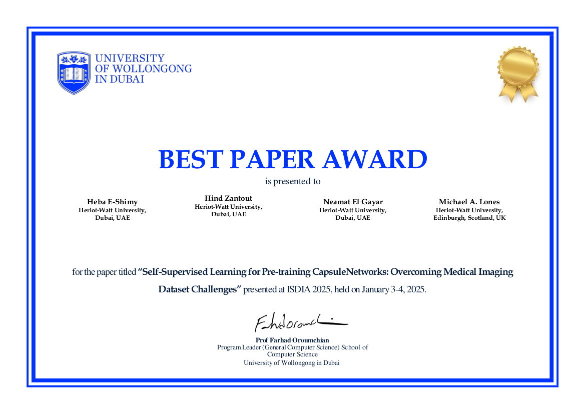 Best Paper Award Certificate